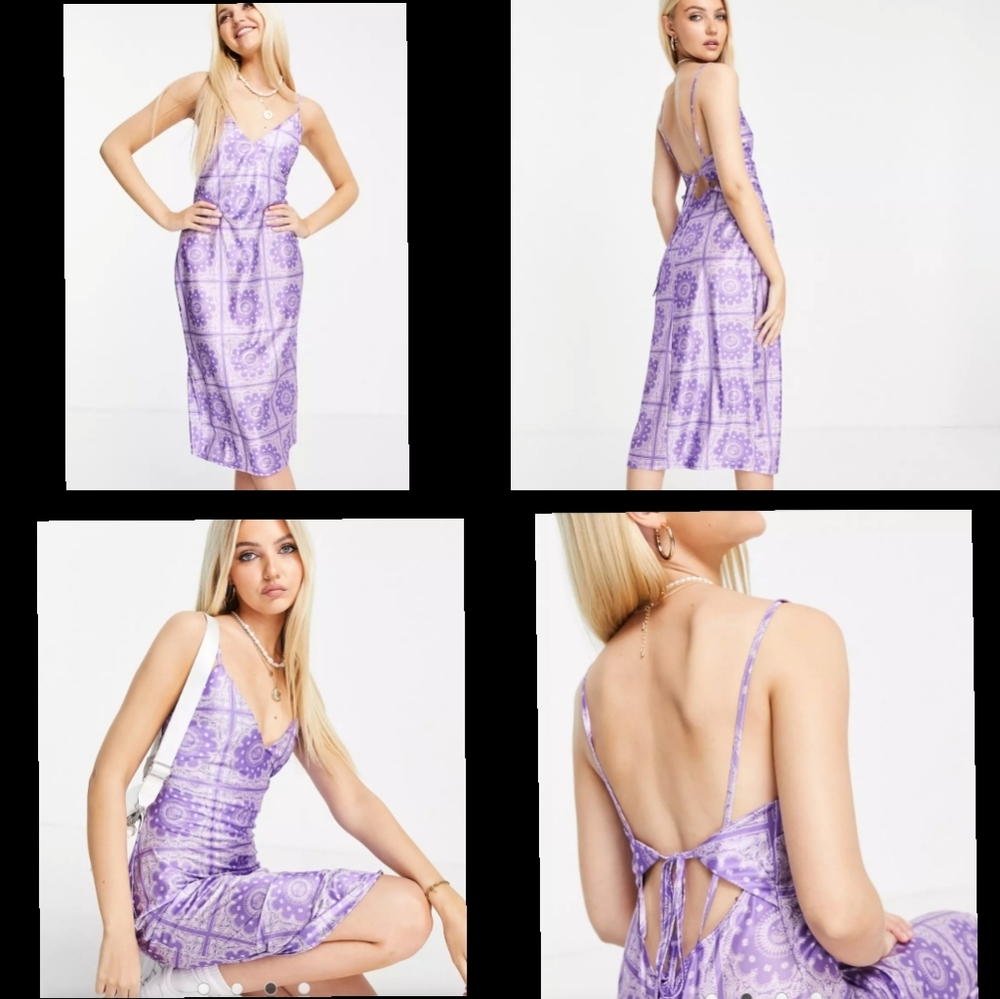 14 women ASOS spaghetti strap slinky midi dress lilac purple